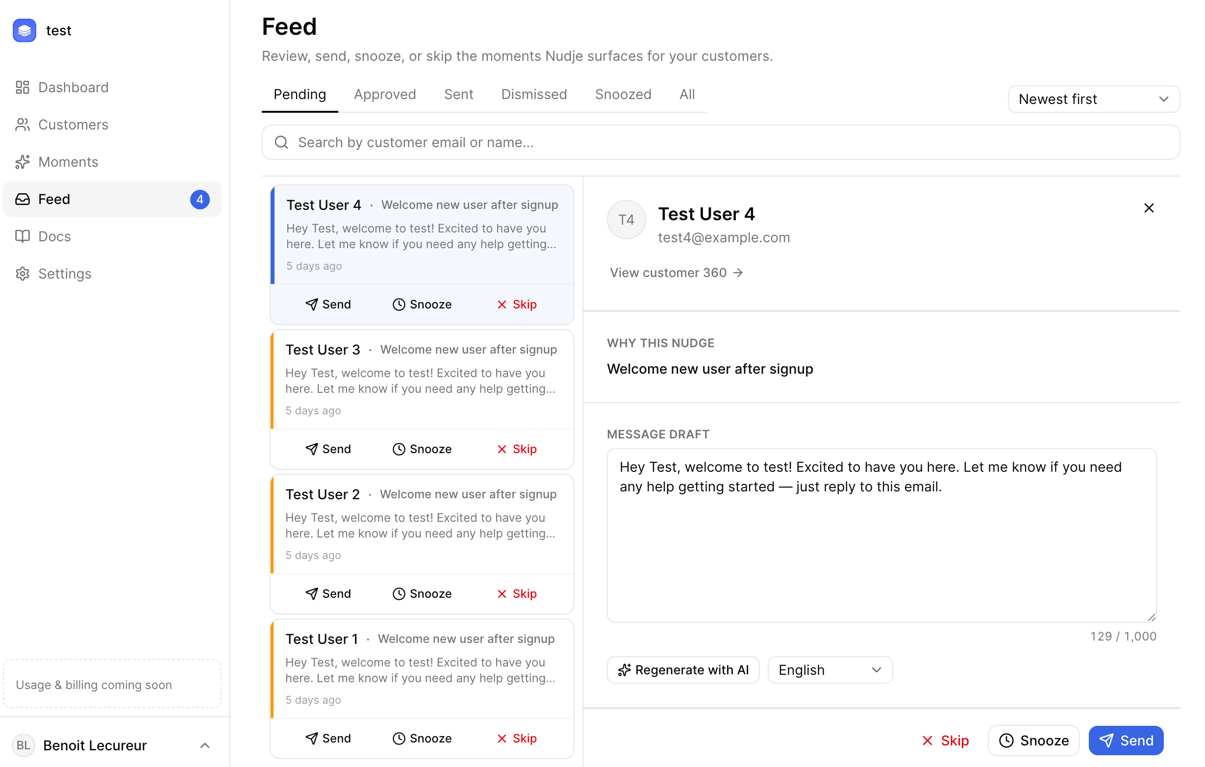 Feed approval interface
